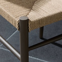 Mable Coastal Beach Beige Wicker Black Steel Outdoor Dining Chair|