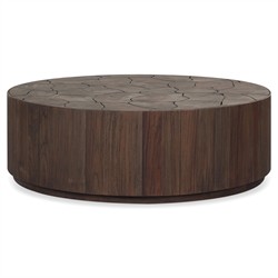 Ridge Rustic Lodge Dark Brown Teak Round Outdoor Coffee Table|