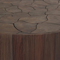 Ridge Rustic Lodge Dark Brown Teak Round Outdoor Coffee Table|