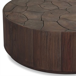 Ridge Rustic Lodge Dark Brown Teak Round Outdoor Coffee Table|