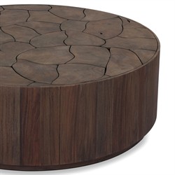 Ridge Rustic Lodge Dark Brown Teak Round Outdoor Coffee Table|