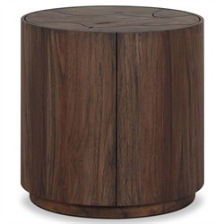 Ridge Rustic Lodge Dark Brown Teak Outdoor Drum End Table|