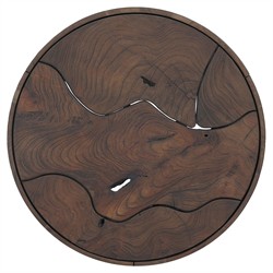 Ridge Rustic Lodge Dark Brown Teak Outdoor Drum End Table|