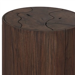 Ridge Rustic Lodge Dark Brown Teak Outdoor Drum End Table|
