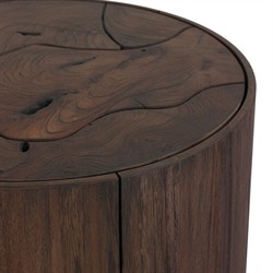 Ridge Rustic Lodge Dark Brown Teak Outdoor Drum End Table|