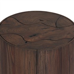 Ridge Rustic Lodge Dark Brown Teak Outdoor Drum End Table|