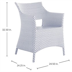 Bari Coastal Beach Blue Wicker Chevron Outdoor Arm Chair|