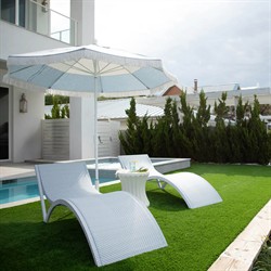 Bari Coastal Beach Blue Wicker Chevron Outdoor Chaise Lounge|