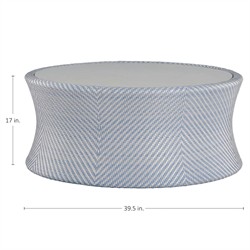 Bari Coastal Beach Blue Wicker Chevron Round Outdoor Coffee Table|