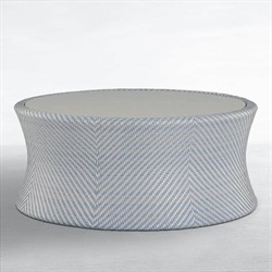 Bari Coastal Beach Blue Wicker Chevron Round Outdoor Coffee Table|