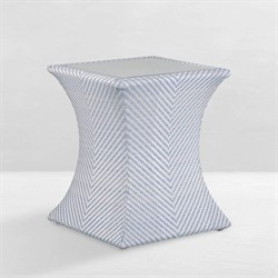 Bari Coastal Beach Blue Wicker Chevron Square Outdoor End Table|