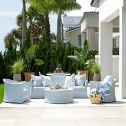 Bari Coastal Beach Blue Wicker Chevron Outdoor Sofa - 84"|