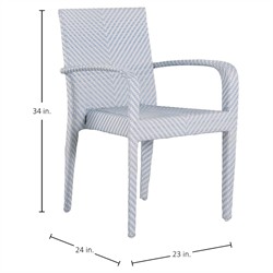 Bari Coastal Beach Blue Wicker Chevron Stacking Outdoor Dining Arm Chair|