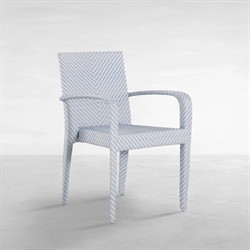 Bari Coastal Beach Blue Wicker Chevron Stacking Outdoor Dining Arm Chair|