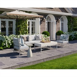 Delphine French White Aluminum Scalloped Rectangular Outdoor Coffee Table|