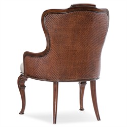 Harry Updated Traditional Beige Upholstered Cherry Wood Dining Arm Chair|