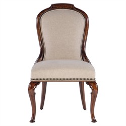 Harry Updated Traditional Beige Upholstered Cherry Wood Dining Chair|