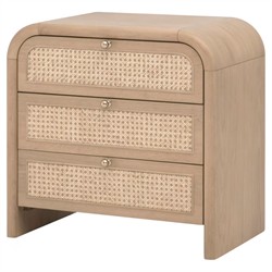 Delphira Coastal Beach Natural Oak Woven Cane Nightstand|