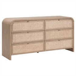 Delphira Coastal Beach Natural Oak Woven Cane Double Dresser|