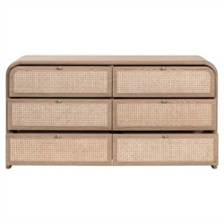 Delphira Coastal Beach Natural Oak Woven Cane Double Dresser|