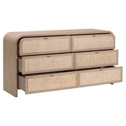 Delphira Coastal Beach Natural Oak Woven Cane Double Dresser|