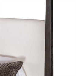 Century Cadence Modern Classic Beige Linen Mocha Oak Canopy Bed - King|