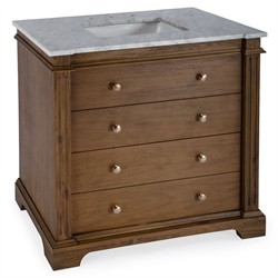 Faelan Updated Traditional Grey Marble Brown Acacia Single Vanity Sink - 36"|
