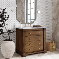 Faelan Updated Traditional Grey Marble Brown Acacia Single Vanity Sink - 36"|
