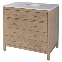 Svea Modern Classic White Quartz Light Brown Wood Single Vanity Sink - 36"|