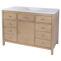 Svea Modern Classic White Quartz Light Brown Wood Single Vanity Sink - 48"|