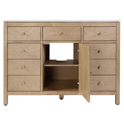 Svea Modern Classic White Quartz Light Brown Wood Single Vanity Sink - 48"|