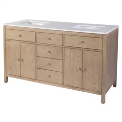 Svea Modern Classic White Quartz Light Brown Wood Double Vanity Sink - 60"|