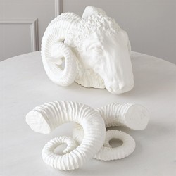 Tyra French Country White Ceramic Capricorn Bust Sculpture|