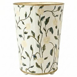 Worlds Away Elise French Country Hand-Painted Cream Floral Vine Waste Basket|
