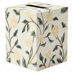 Worlds Away Elise French Country Hand-Painted Cream Floral Vine Tissue Box|