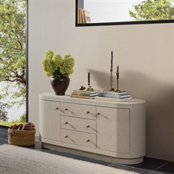 Beatrice Modern Classic Cream Painted Linen Oval Media Cabinet - 60"|