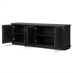 Berlin Modern Classic Black Painted Linen Media Cabinet - 80"|