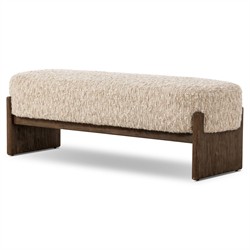 Leith Modern Classic Cream Boucle Brown Wood Bedroom Bench - 60"|