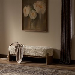 Leith Modern Classic Cream Boucle Brown Wood Bedroom Bench - 60"|