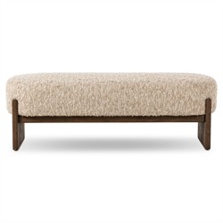 Leith Modern Classic Cream Boucle Brown Wood Bedroom Bench - 60"|