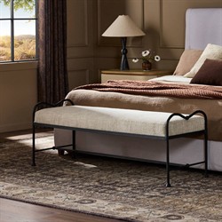 Leona Modern Classic Cream Boucle Black Iron Bedroom Bench|