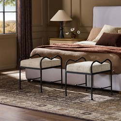 Leona Modern Classic Cream Boucle Black Iron Stool|