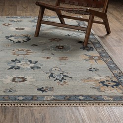 Rowan Updated Traditional Light Blue Wool Oushak Patterned Rug - 6'x9'|