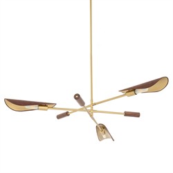 Ashton Rustic Brass Iron Brown Leather Shade Sputnik Chandelier|