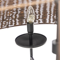 Hadwick Updated Traditional Brown Rattan Shade Black Iron Chandelier|