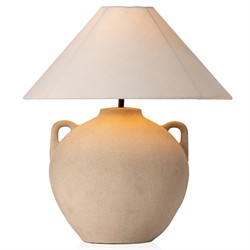 Maisie Updated Traditional White Linen Shade Light Sand Ceramic Table Lamp|