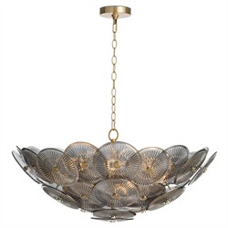 Holly Updated Traditional Smoke Glass Medallions Natural Brass Chandelier|