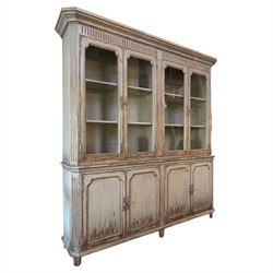 Melanie French Country Beige Distressed Reclaimed Pine Display Cabinet|