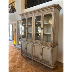 Melanie French Country Beige Distressed Reclaimed Pine Display Cabinet|
