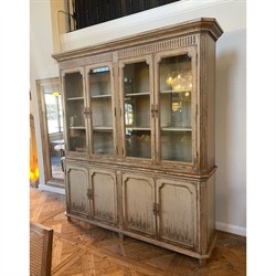 Melanie French Country Beige Distressed Reclaimed Pine Display Cabinet|